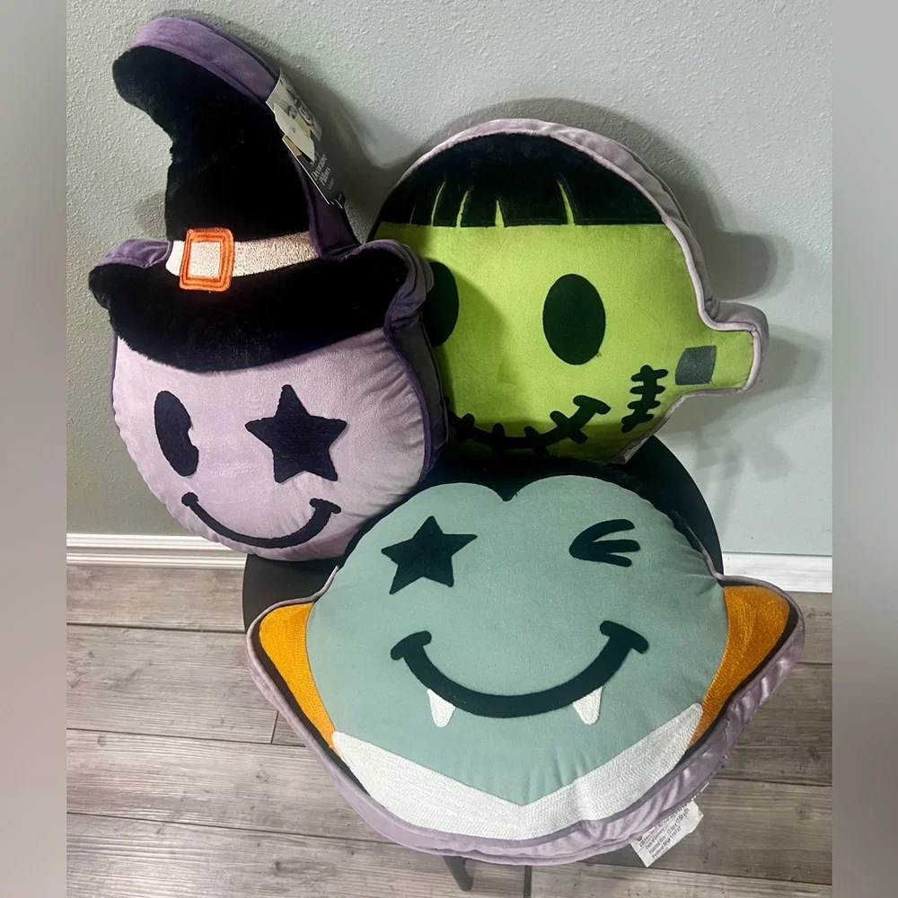 NWT Envogue Halloween Velvet Pillow Trio - Green, Purple, Orange Fall Squishy